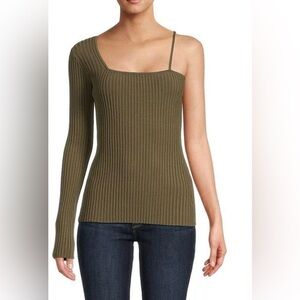 Helmet Lang Cross-strap Rib Top in juniper NWT